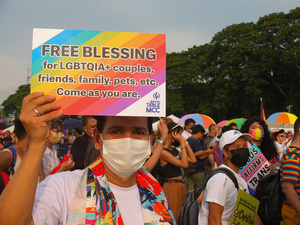 A participant holds a placard expressing her opinion during the Metro Manila Pride March. LGBTQ (Lesbian, Gay, Bisexual, Transgender and Queer) activists staged the annual Pride March and Festival at CCP Open Grounds in Pasay City.
