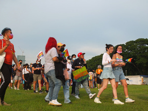 Participants march with flags and placards during the Metro Manila Pride March. LGBTQ (Lesbian, Gay, Bisexual, Transgender and Queer) activists staged the annual Pride March and Festival at CCP Open Grounds in Pasay City.