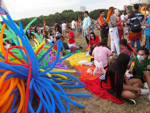 Balloons with different colors serves as ornaments on the ground during the Metro Manila Pride March. LGBTQ (Lesbian, Gay, Bisexual, Transgender and Queer) activists staged the annual Pride March and Festival at CCP Open Grounds in Pasay City.