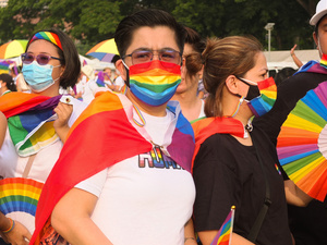 Participants wear rainbow masks and flags during the Metro Manila Pride March. LGBTQ (Lesbian, Gay, Bisexual, Transgender and Queer) activists staged the annual Pride March and Festival at CCP Open Grounds in Pasay City.