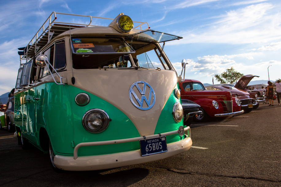 Classic Volkswagen van on display. Vehicles and car enthusiasts gather for the annual Hot August Nights classic car shows.