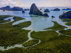 (EDITORS NOTE: Image taken with drone) 
An aerial view of Phang Nga Bay.