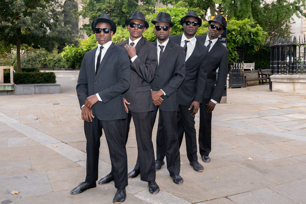 Bilal Musa Huka, Rashid Amini Kulembwa, Seif Mohamed Mlevi,
Peter Mnyamosi Obunde, and Mohamed Salim Mwakidudu AKA The Black Blues Brothers pose outside London's St Paul's Cathedral. The Black Blues Brothers are a troupe of acrobats who have performed for Pope Francis at the Vatican, the British Royal Family and at the Royal Variety Show. The Black Blues Brothers are on a UK tour with their show that is an acrobatic tribute to the legendary cult movie. The Black Blues brothers made use of an iconic London Red Phone Box for a photo call.
The company are from Kenya and are touring the UK after a sell out international tour and run at Edinburgh Festival.