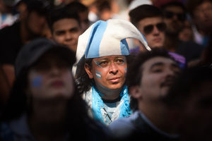 Argentina soccer fan watches FIFA World Cup round of 16 match against Australia at the World Cup, hosted by Qatar, in Buenos Aires. (Final scores; Argentina 2-1 Australia).