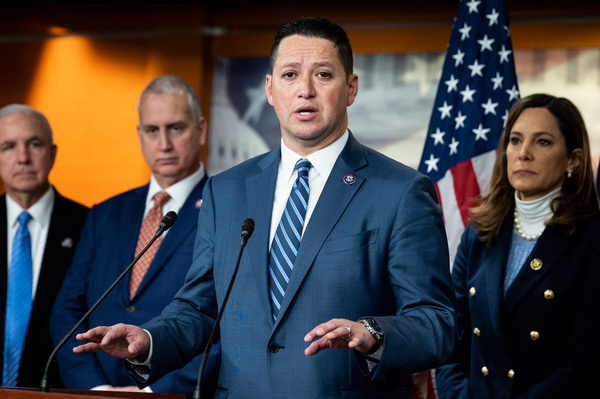U.S. Representative Tony Gonzales (R-TX) speaking at a Congressional Hispanic Conference press conference at the U.S. Capitol.