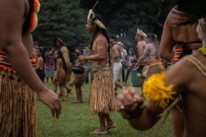 Community leader Hayó Pataxo holds an incenser during the celebrations of the Indigenous Peoples Day, at the Aldeia Katurãma.