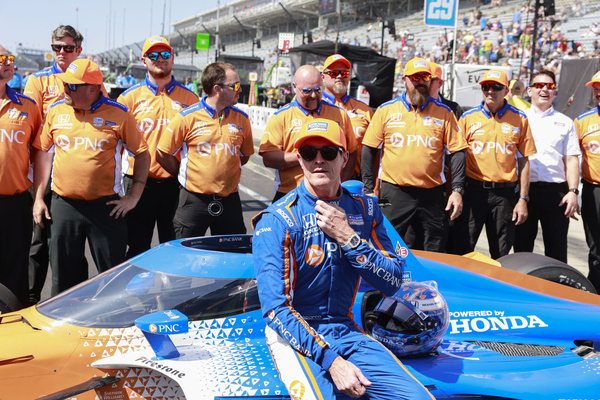 Chip Ganassi Racing driver Scott Dixon (9) of New Zealand participates in the pit stop competition on Carb Day before the 2023 Indy 500 at Indianapolis Motor Speedway in Indianapolis. Dixon won the competition.
