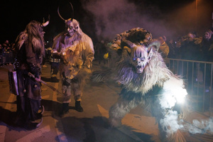 Krampusse perform during a Krampus run. More than 600 Krampuses from Slovenia, Austria, Italy, and Croatia joined the tenth anniversary of the Krampus run in Goričane. Krampus, a horned demon-like figure, traditionally works alongside Saint Nicholas or Santa Claus. While Santa rewards good children with gifts, Krampus scares and gives birch rods to misbehaving children. The Krampus run aims to remind both children and adults who haven't been well-behaved to improve their behavior before Christmas.