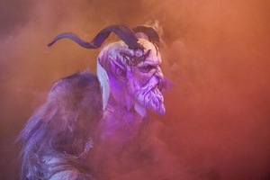 A Krampus performs during a Krampus run. More than 600 Krampuses from Slovenia, Austria, Italy, and Croatia joined the tenth anniversary of the Krampus run in Goričane. Krampus, a horned demon-like figure, traditionally works alongside Saint Nicholas or Santa Claus. While Santa rewards good children with gifts, Krampus scares and gives birch rods to misbehaving children. The Krampus run aims to remind both children and adults who haven't been well-behaved to improve their behavior before Christmas.
