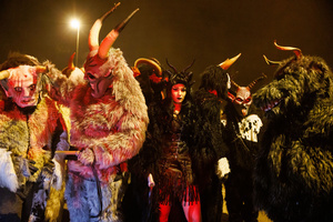 Krampusse perform at a Krampus run. More than 600 Krampuses from Slovenia, Austria, Italy, and Croatia joined the tenth anniversary of the Krampus run in Goričane. Krampus, a horned demon-like figure, traditionally works alongside Saint Nicholas or Santa Claus. While Santa rewards good children with gifts, Krampus scares and gives birch rods to misbehaving children. The Krampus run aims to remind both children and adults who haven't been well-behaved to improve their behavior before Christmas.