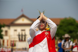 A Thai performer wearing traditional costumes performs Thai Lanna dance during the 728th anniversary celebrations of Chiang Mai city. The city of Chiang Mai was founded by The three kings: King Mangrai, King Ngam Mueang and King Ram Khamhaeng on 12 April 1296.