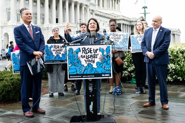 U.S. Representative Becca Balint (D-VT) speaking at a press conference to mark "A Day of (No) Silence" and the introduction of the 2024 "Rise Up" resolution, at the U.S. Capitol.