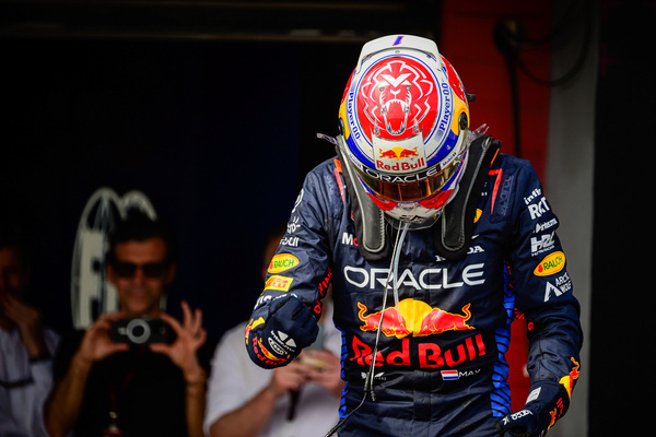 Oracle Red Bull Racing's Dutch driver Max Verstappen celebrates after winning the Formula 1 MSC Cruises Gran Premio del Made in Italy e Dell' Emilia-Romagna race.