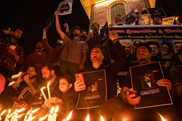 Kashmiri Muslims shout pro-Iranian slogans as they hold portraits of late Iranian President Ebrahim Raisi and other officials. Dozens of demonstrators gathered for the candlelight vigil to mourn the tragic death of Iran's President Ebrahim Raisi, along with the country's foreign minister Hossein Amirabdollahian and other officials. The officials were found dead on May 20 after rescue teams found their helicopter crashed in dense fog in a mountainous region of the country's northwest, officials and state media said.
