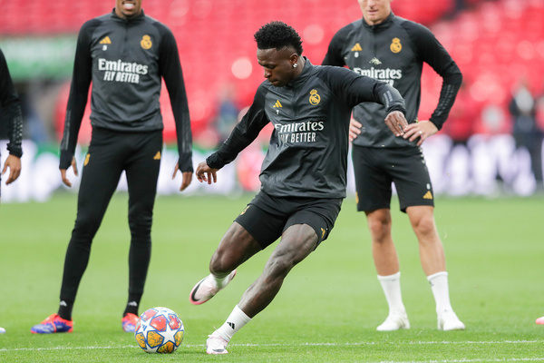 Vinicius Junior of Real Madrid seen during training session ahead of their UEFA Champions League Final against Borussia Dortmund at Wembley Stadium.