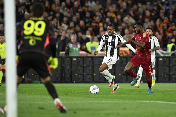 Pierre Kalulu of Juventus seen in action during the Serie A match between AS Roma and Juventus at Stadio Olimpico. Final score AS Roma 1 : 1 Juventus FC