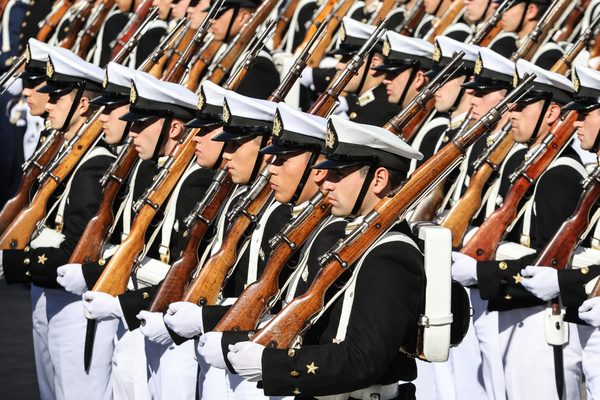 Sailors seen at a parade during the traditional day of Naval Glories day parade.