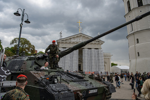 Passers-by climb on a Bundeswehr PzH 2000 self-propelled howitzer during the inauguration ceremony of German brigade at Cathedral Square. The German 45th Armored Brigade "Lithuania" was officially inaugurated at a ceremony held at Cathedral Square in Vilnius, with the participation of German Federal Chancellor Friedrich Merz, German Defence Minister Boris Pistorius, Lithuanian President Gitanas Nausėda, and Lithuanian Defence Minister Dovilė Šakalienė. Established in Lithuania on 1 April 2025, the brigade is projected to comprise around 5,000 Bundeswehr soldiers and civilian staff, with full combat readiness expected by 2027.
