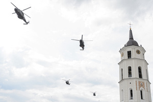 Helicopters fly over the Cathedral Square during the ceremony of German brigade inauguration. The German 45th Armored Brigade "Lithuania" was officially inaugurated at a ceremony held at Cathedral Square in Vilnius, with the participation of German Federal Chancellor Friedrich Merz, German Defence Minister Boris Pistorius, Lithuanian President Gitanas Nausėda, and Lithuanian Defence Minister Dovilė Šakalienė. Established in Lithuania on 1 April 2025, the brigade is projected to comprise around 5,000 Bundeswehr soldiers and civilian staff, with full combat readiness expected by 2027.
