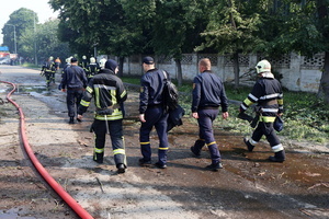 Firefighters work at the site of a Russian drone strike amidst Russia's attack. Russia carried out "massive" drone attacks on Ukraine's capital and port city of Odesa killing one person and hitting a maternity hospital, Ukrainian officials said calling for further sanctions.