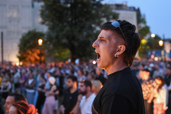 A protester chants slogans during the demonstration. The protest called by 24 celebrities marks the beginning of a new movement, called civilian resistance. More than 30.000 people were estimated to be present.
