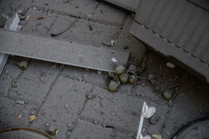 Grapes seen on ground near a residential building in Be’er Sheva destroyed by an Iranian ballistic missile, in which four Israelis were killed.