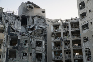 General view of a residential building in Be’er Sheva destroyed by an Iranian ballistic missile, in which four Israelis were killed.