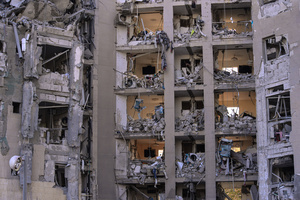 General view of a residential building in Be’er Sheva destroyed by an Iranian ballistic missile, in which four Israelis were killed.