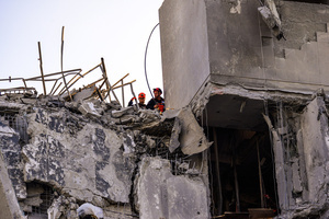 A residential building in Be’er Sheva destroyed by an Iranian ballistic missile, in which four Israelis were killed.
