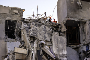 A residential building in Be’er Sheva destroyed by an Iranian ballistic missile, in which four Israelis were killed.