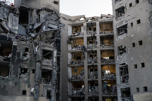 General view of a residential building in Be’er Sheva destroyed by an Iranian ballistic missile, in which four Israelis were killed.