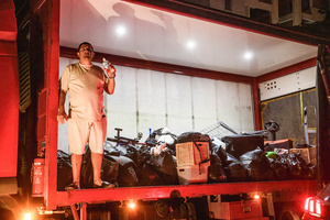 A truck full of evacuated belongings from damaged houses next to a residential building in Beíer Sheva destroyed by an Iranian ballistic missile, in which four Israelis were killed.