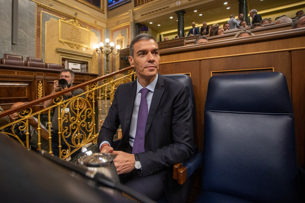 Pedro Sánchez, President of the Spanish Government, attends the extraordinary plenary session of the Congress of Deputies to report on the alleged corruption cases that have come to light in recent weeks and that affect members of his government.