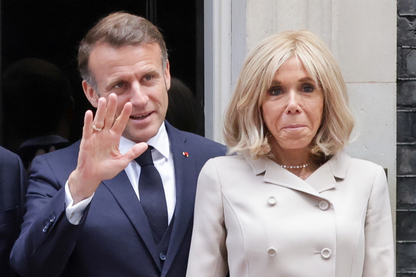 President of the French Republic, Emmanuel Macron and his wife First Lady of France Brigitte Macron on the steps of No. 10 Downing Street on the second day of Presidents' State Visit to the UK.