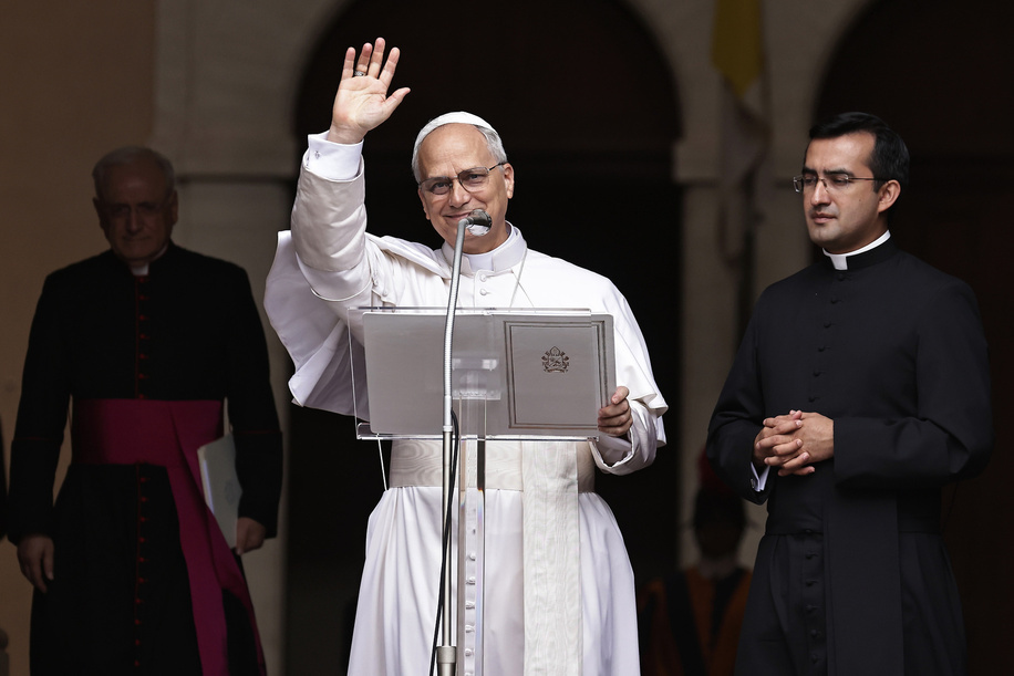 Pope Leon XIV delivers his Angelus prayer from Castel Gandolfo, where he is spending his summer holidays