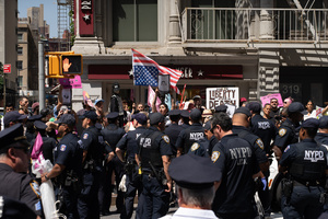 Demonstrators of the group "Extinction Rebellion" protest outside of the Immigration Court. Demonstrators of the group "Extinction Rebellion" protest outside of the Immigration Court at 26 Federal Plaza against ICE detainments and inhumane holding conditions.