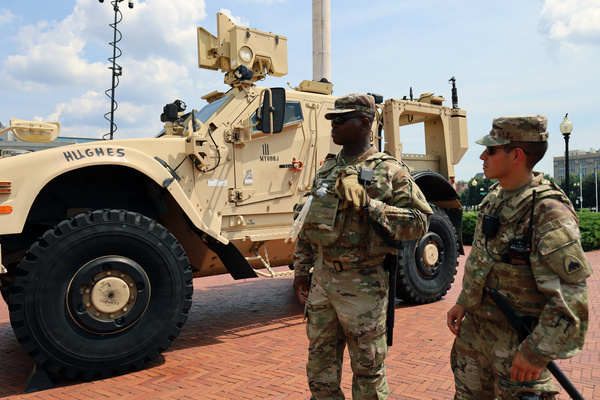 US National Guard patrol at Union Station in Washington DC on August 17, 2025. The deployment follows President Donald Trump's announcement to place the D.C. National Guard to help prevent crime in the capital.