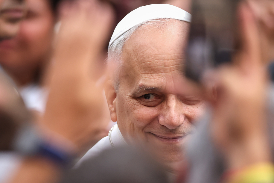 Pope Leo XIV leaves the Apostolic Palace of Castel Gandolfo and greets the faithful gathered in Piazza della Libertà before going to the Church of San Tommaso da Villanova for the Mass. Pope Leo XIV spent a holiday at the Villa Barberini in Castel Gandolfo.