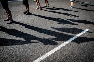 Shadows of Israelis holding Israeli flags seen during the demonstration. Demonstrators call on Israeli Prime Minister Benjamin Netanyahu to end the war in Gaza and to release all 50 Israeli hostages held by Hamas since October 7, 2023. On what was the biggest day of national mobilization, hundreds of thousands of people poured into the streets around the country to demand a Hostage release deal and an end to the war in Gaza.