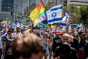 Protestors march during a demonstration. Demonstrators call on Israeli Prime Minister Benjamin Netanyahu to end the war in Gaza and to release all 50 Israeli hostages held by Hamas since October 7, 2023. On what was the biggest day of national mobilization, hundreds of thousands of people poured into the streets around the country to demand a Hostage release deal and an end to the war in Gaza.