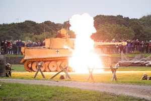 The Tiger 131 getting attacked during the Battle of "Capture the Tiger" reenactment. The Tank Museum's Tiger Day is a biannually event at Bovington camp showcasing German Tiger 131, the only operational Tiger I tank in the world, it also features other World War II-era tanks including M4A2E8 Sherman "Fury", M3 Grant and the British Churchill tank. The event included a reenactment of the Battle of "Capture the Tiger", demonstrating how the Tiger 131 was captured on 24th April 1943 in Tunisia by 42nd Battalion Royal Armored Corps and 2nd Sherwood Foresters.