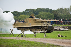 The running Tiger 131 seen during the showcase in the arena. The Tank Museum's Tiger Day is a biannually event at Bovington camp showcasing German Tiger 131, the only operational Tiger I tank in the world, it also features other World War II-era tanks including M4A2E8 Sherman "Fury", M3 Grant and the British Churchill tank. The event included a reenactment of the Battle of "Capture the Tiger", demonstrating how the Tiger 131 was captured on 24th April 1943 in Tunisia by 42nd Battalion Royal Armored Corps and 2nd Sherwood Foresters.