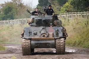 The running Sherman "Fury" seen during the showcase in the arena. The Tank Museum's Tiger Day is a biannually event at Bovington camp showcasing German Tiger 131, the only operational Tiger I tank in the world, it also features other World War II-era tanks including M4A2E8 Sherman "Fury", M3 Grant and the British Churchill tank. The event included a reenactment of the Battle of "Capture the Tiger", demonstrating how the Tiger 131 was captured on 24th April 1943 in Tunisia by 42nd Battalion Royal Armored Corps and 2nd Sherwood Foresters.