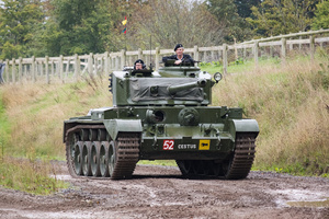 A running A34 Comet tank seen during the showcase in the arena. The Tank Museum's Tiger Day is a biannually event at Bovington camp showcasing German Tiger 131, the only operational Tiger I tank in the world, it also features other World War II-era tanks including M4A2E8 Sherman "Fury", M3 Grant and the British Churchill tank. The event included a reenactment of the Battle of "Capture the Tiger", demonstrating how the Tiger 131 was captured on 24th April 1943 in Tunisia by 42nd Battalion Royal Armored Corps and 2nd Sherwood Foresters.