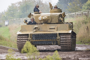 The running Tiger 131 seen during the showcase in the arena. The Tank Museum's Tiger Day is a biannually event at Bovington camp showcasing German Tiger 131, the only operational Tiger I tank in the world, it also features other World War II-era tanks including M4A2E8 Sherman "Fury", M3 Grant and the British Churchill tank. The event included a reenactment of the Battle of "Capture the Tiger", demonstrating how the Tiger 131 was captured on 24th April 1943 in Tunisia by 42nd Battalion Royal Armored Corps and 2nd Sherwood Foresters.