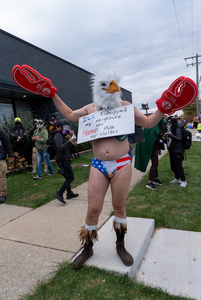People demonstrate in front of the Broadview Immigration Detention Facility. A lawsuit filed October 30, 2025 alleges inhumane, degrading, and humiliating conditions in the facility with a lack of food, water, access to hygiene and medical care, or places to sleep.
