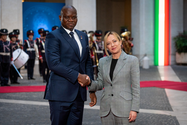 Italian Prime Minister Giorgia Meloni receives the President of the Gabonese Republic, Brice Clotaire Oligui Nguema at Palazzo Chigi in Rome.