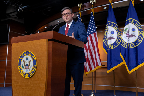 Speaker of the House Mike Johnson (R-LA) speaks during a press conference. Speaker Johnson held a press conference as the Senate moved forward on government funding, as the government shutdown continues into a 41st day.