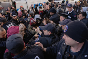NYPD arrest protestors that confronted Immigration and Customs Enforcement (ICE) agents before an attempted sweep on Canal Street in Manhattan. ICE has cracked down on vendors selling counterfit goods in New York City.