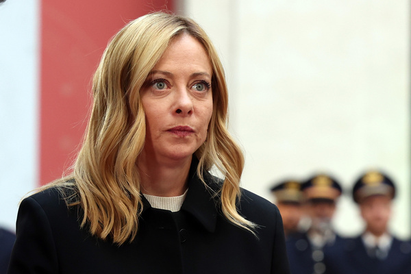 Italian Prime Minister Giorgia Meloni seen during the meeting. Italian Prime Minister Giorgia Meloni met with Ukrainian President Volodymyr Zelensky at Palazzo Chigi in Rome, for high-level talks focused on bilateral cooperation and the ongoing situation in Ukraine.